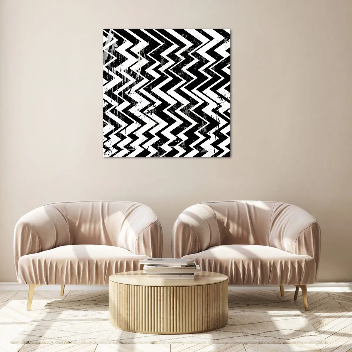 Quadro em vidro - Zig-branco, zag-preto - 30x30 cm