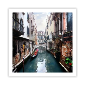 Pôster - Paisagem veneziana com gôndola e ponte - 60x60 cm