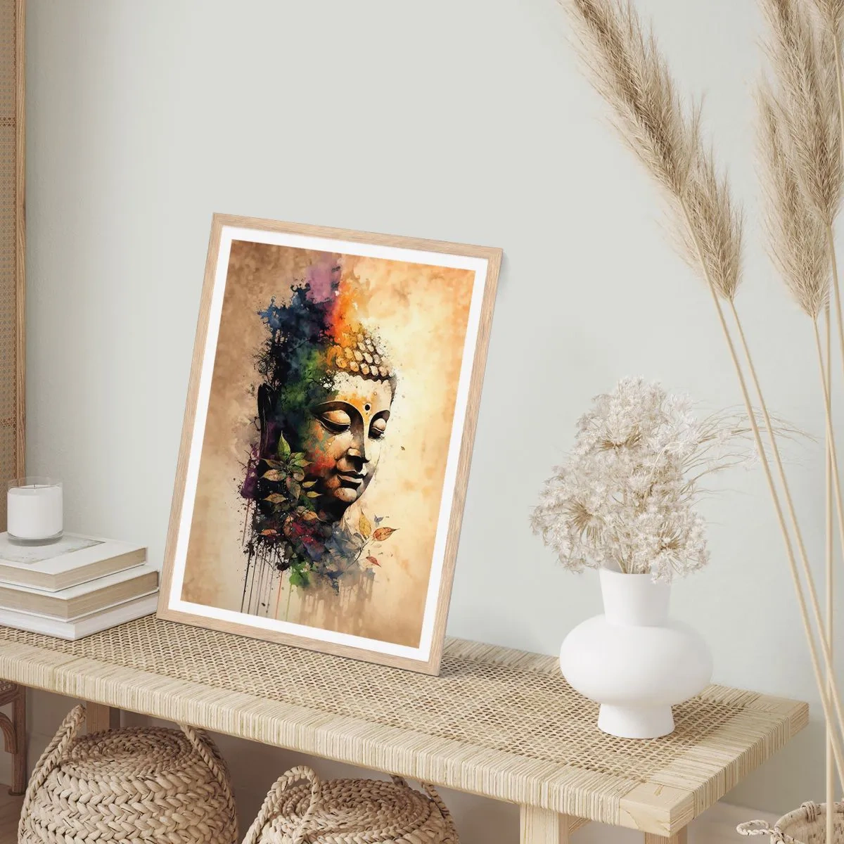 Pôster com moldura de carvalho claro - Namastê! - 30x40 cm