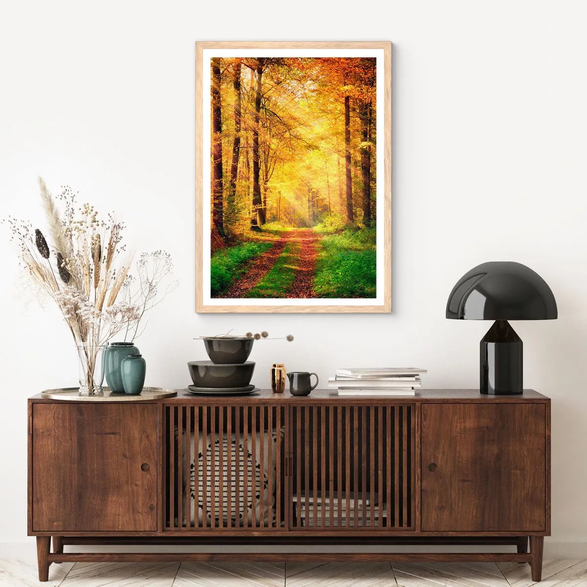 Pôster com moldura de carvalho claro - Silêncio dourado da floresta - 30x40 cm