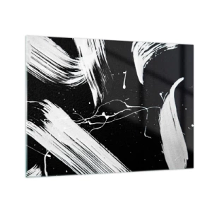 Quadro em vidro - Pinceladas brancas sobre fundo preto - 70x50cm - Quebrar a escuridão - Decoração de parede moderna para a sala de estar e quarto ARTTOR