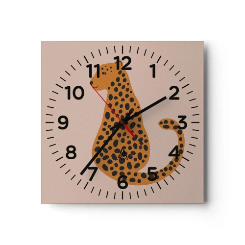 Relógio de parede - Relógio em vidro - A estampa de leopardo está na moda - 30x30 cm