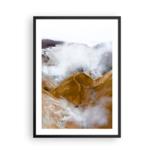 Pôster com moldura preta - Nevoeiro pairando sobre colinas douradas em uma paisagem natural - 50x70cm - A beleza crua da Islândia - Decoração de parede moderna para a sala de estar e quarto ARTTOR