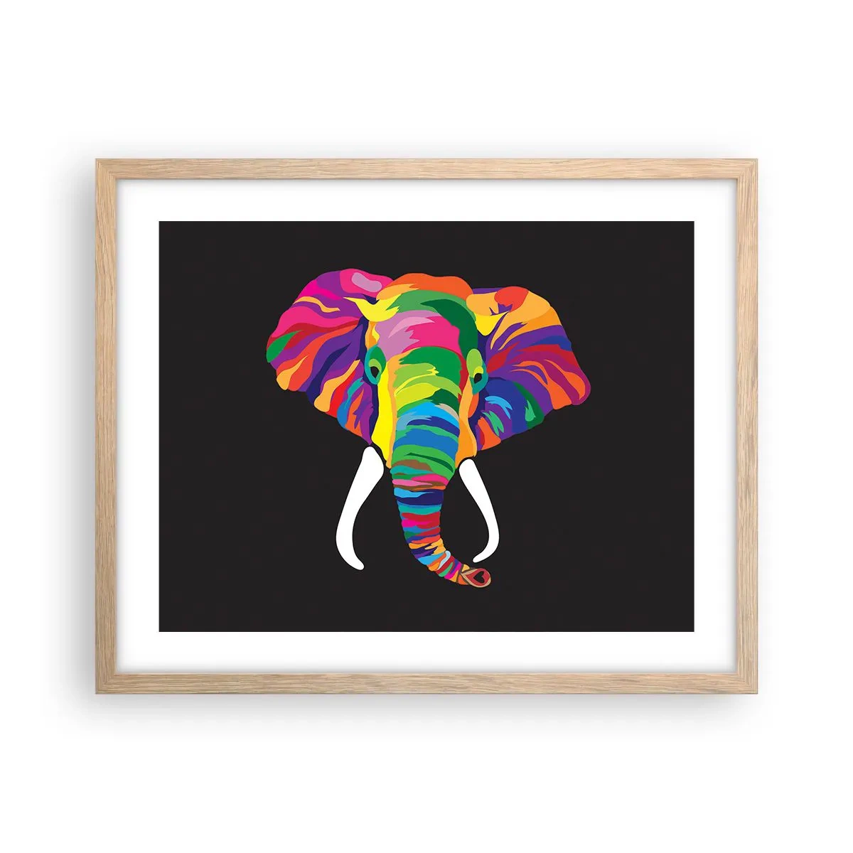 Pôster com moldura de carvalho claro - O elefante que adorava banhar-se no arco-íris - 50x40 cm