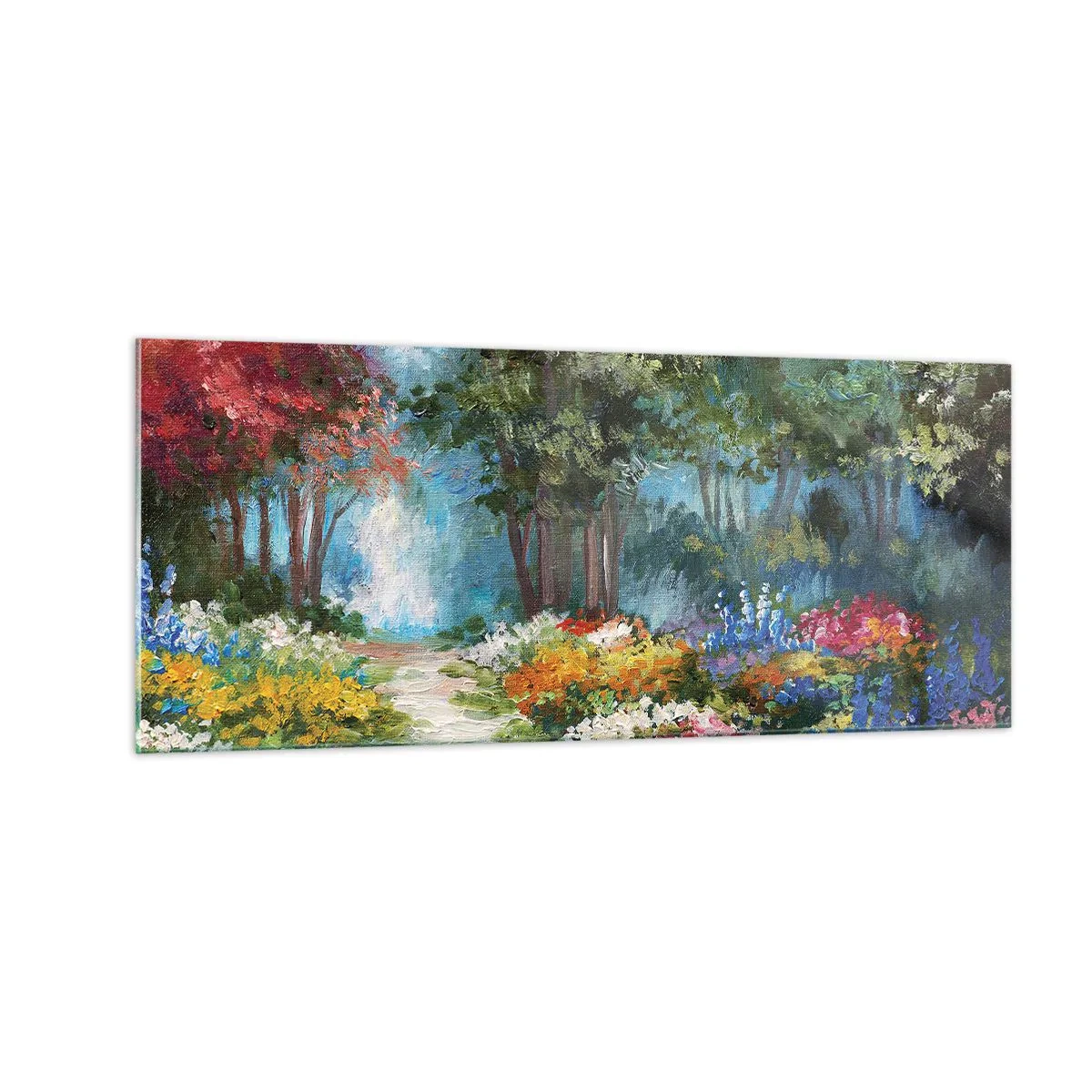 Quadro em vidro - Jardim florestal, floresta florida - 100x40 cm