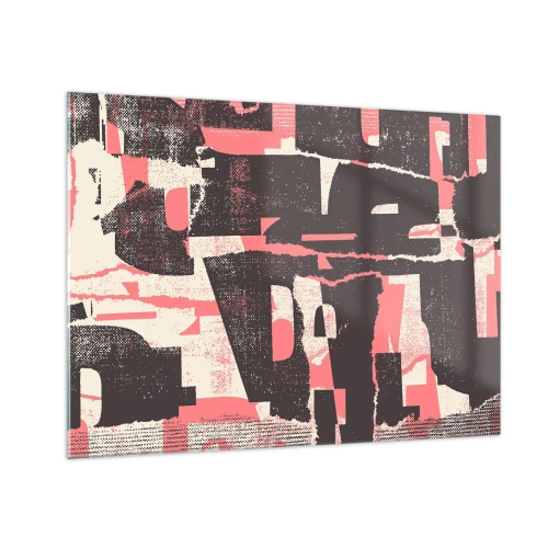 Quadro em vidro - Abstração moderna em preto, vermelho e bege - 70x50cm - Todo esse barulho - Decoração de parede moderna para a sala de estar e quarto ARTTOR