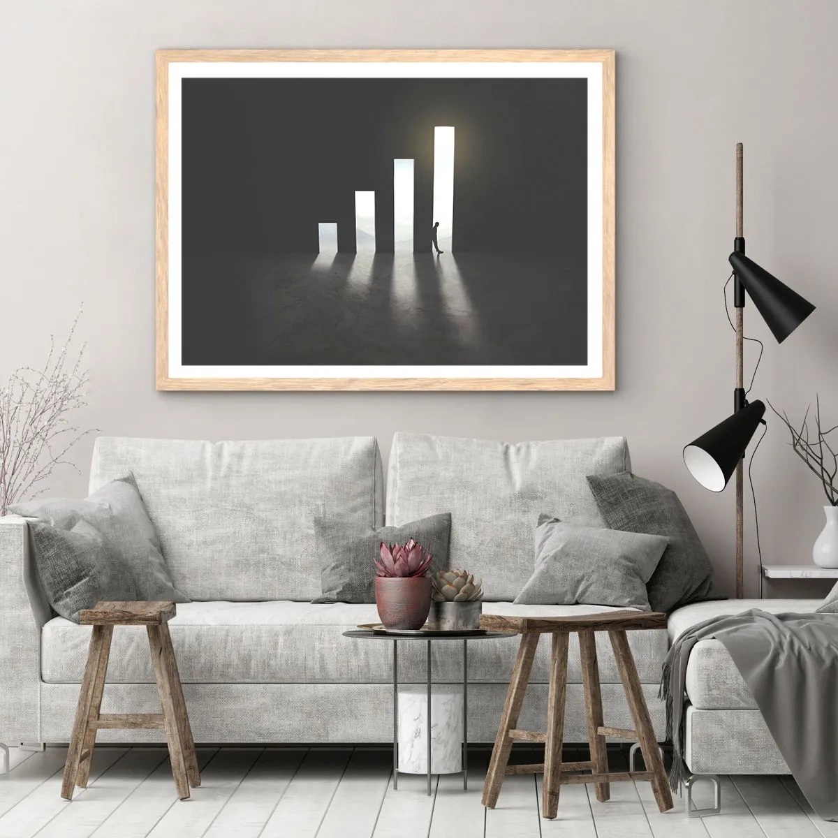 Pôster com moldura de carvalho claro - Sucesso – impressão - 50x40 cm