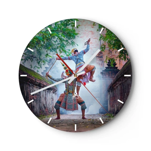 Relógio de parede - Relógio em vidro - Uma cena cultural com dança tradicional em um ambiente exótico - 30x30cm - Uma dança de beleza mortal - Decoração de parede moderna para a sala de estar, cozinha e quarto ARTTOR
