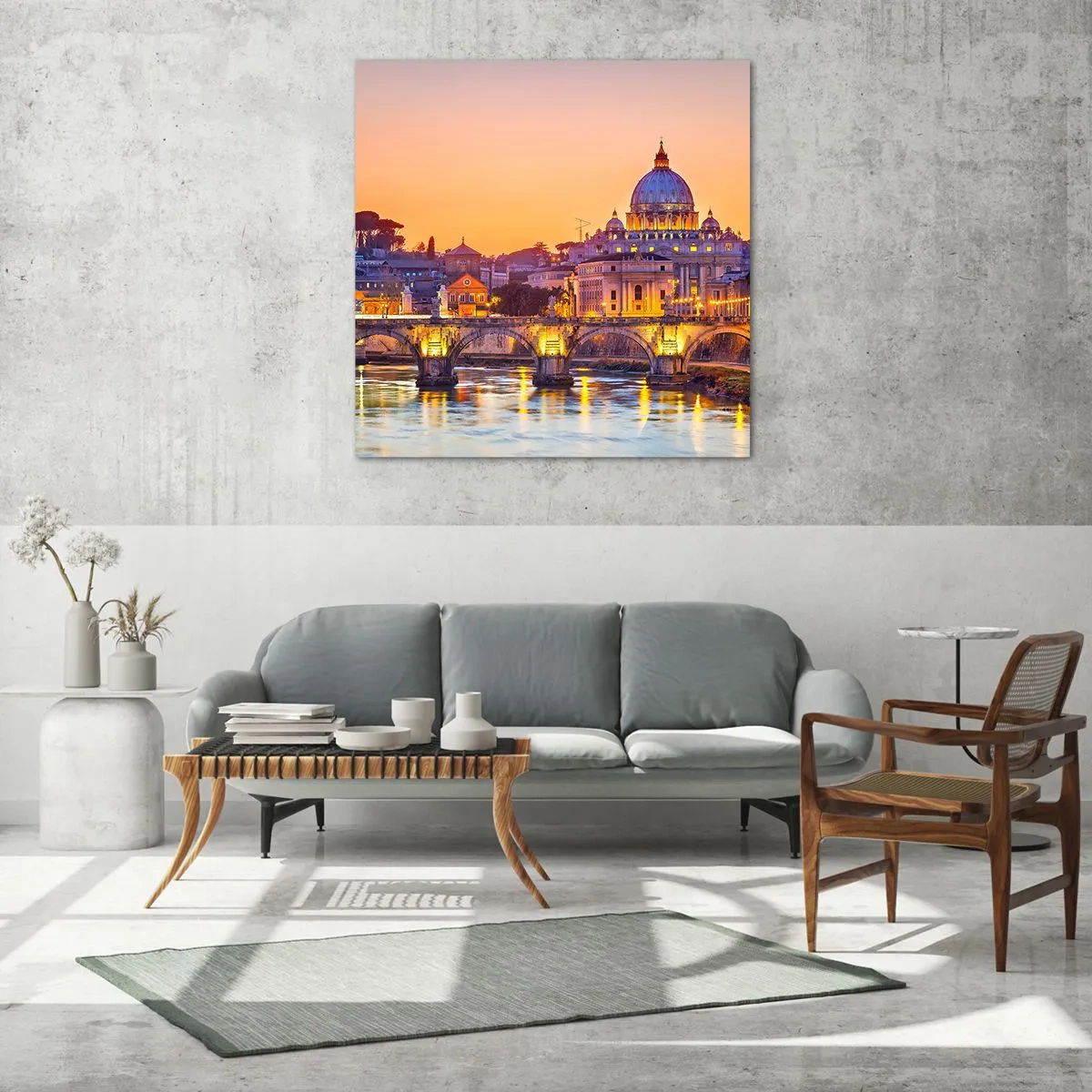 Quadro em vidro - Crepúsculo sobre a Cidade Eterna - 30x30 cm