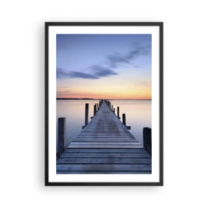 Pôster com moldura preta - Píer à beira do lago ao pôr do sol - 50x70cm - A calma de um crepúsculo sereno - Decoração de parede moderna para a sala de estar e quarto ARTTOR