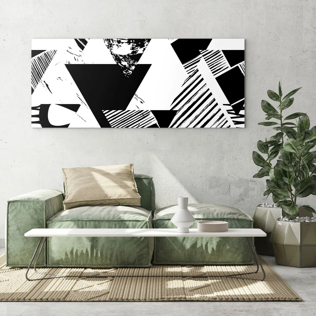 Quadro em vidro - Chuva de triângulos - 100x40 cm