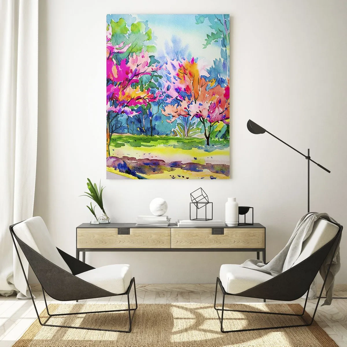 Quadro em vidro - Um jardim arco-íris no brilho da primavera - 50x70 cm