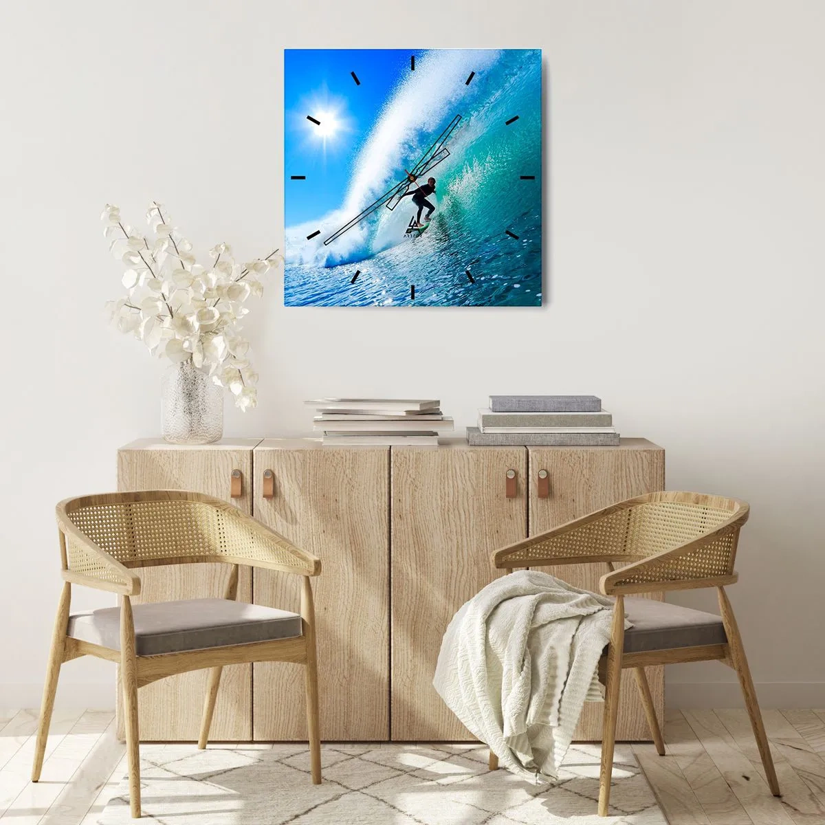 Relógio de parede - Relógio em vidro - Azul gigante - 30x30 cm