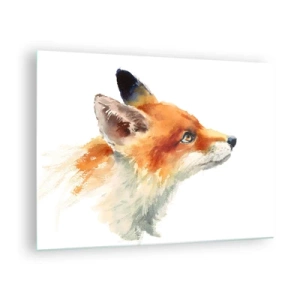 Quadro em vidro - Ilustração em aquarela de uma raposa olhando para longe - 70x50cm - Nunca é demais ter cuidado - Decoração de parede moderna para a sala de estar e quarto ARTTOR