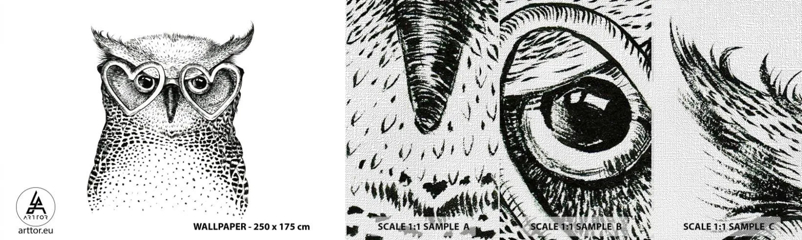 Amostra de papel de parede Premium Canvas - Sabiamente e amorosamente - Coruja, Para crianças, Animais - 100x30 cm