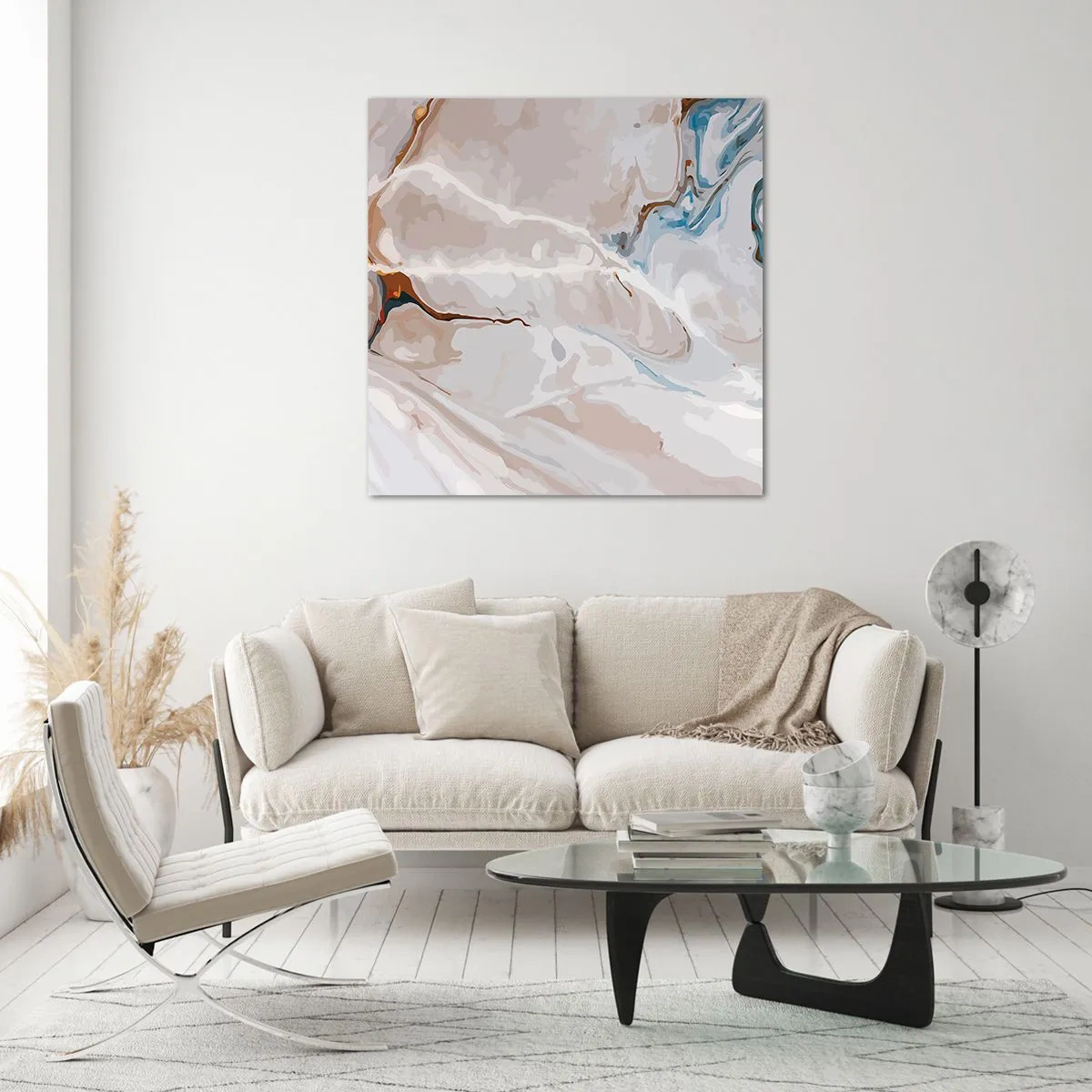 Quadro em vidro - Meandros azuis sob branco - 30x30 cm