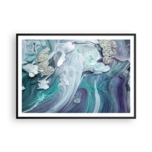 Pôster com moldura preta - Correntes de azul - 100x70 cm