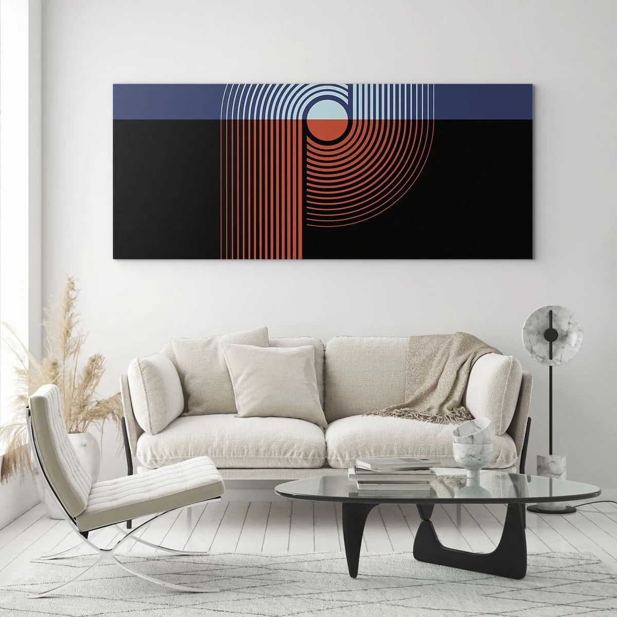 Quadro em vidro - Num abraço geométrico - 90x30 cm