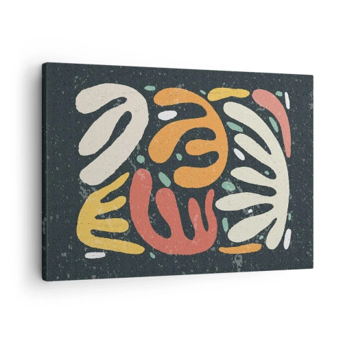 Quadro em tela - Formas abstratas em cores quentes sobre fundo escuro - 70x50cm - Composição – estou prestes a pegar-te - Decoração de parede moderna para a sala de estar e quarto ARTTOR