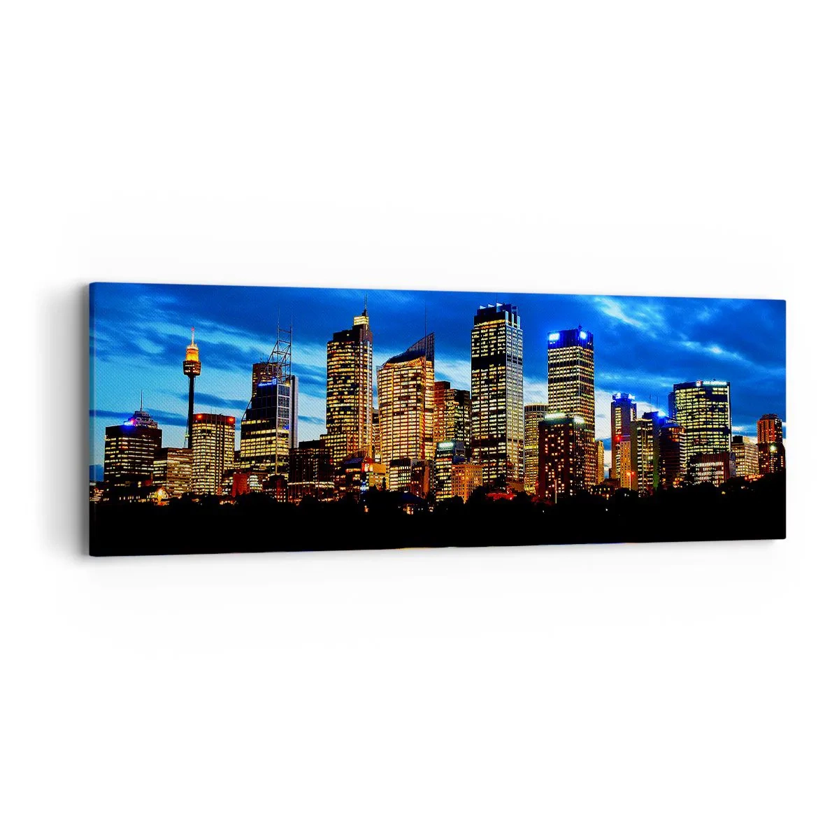Quadro em tela - Uma noite de luzes e cores - 90x30 cm