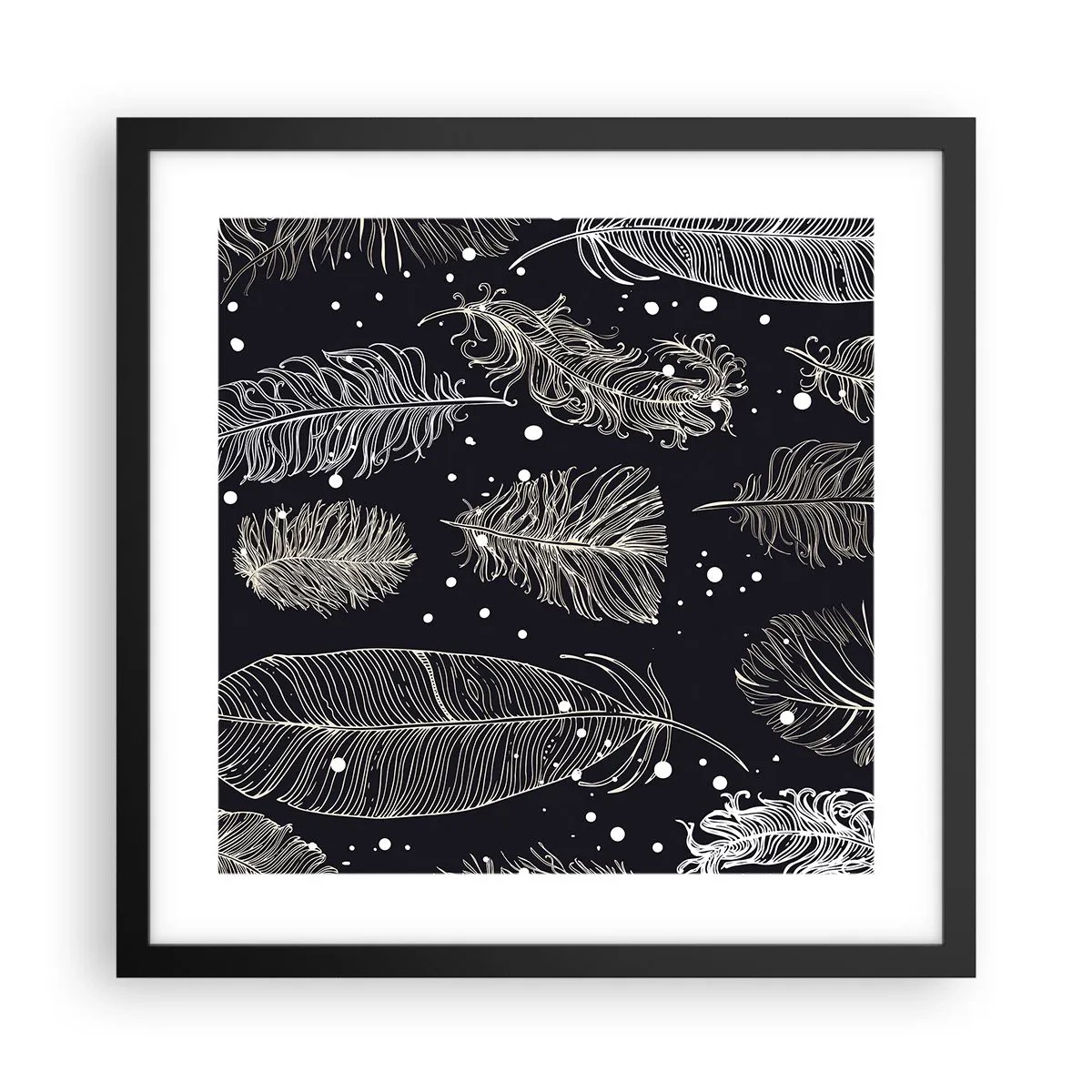 Pôster com moldura preta - Rendas de penas - 40x40 cm