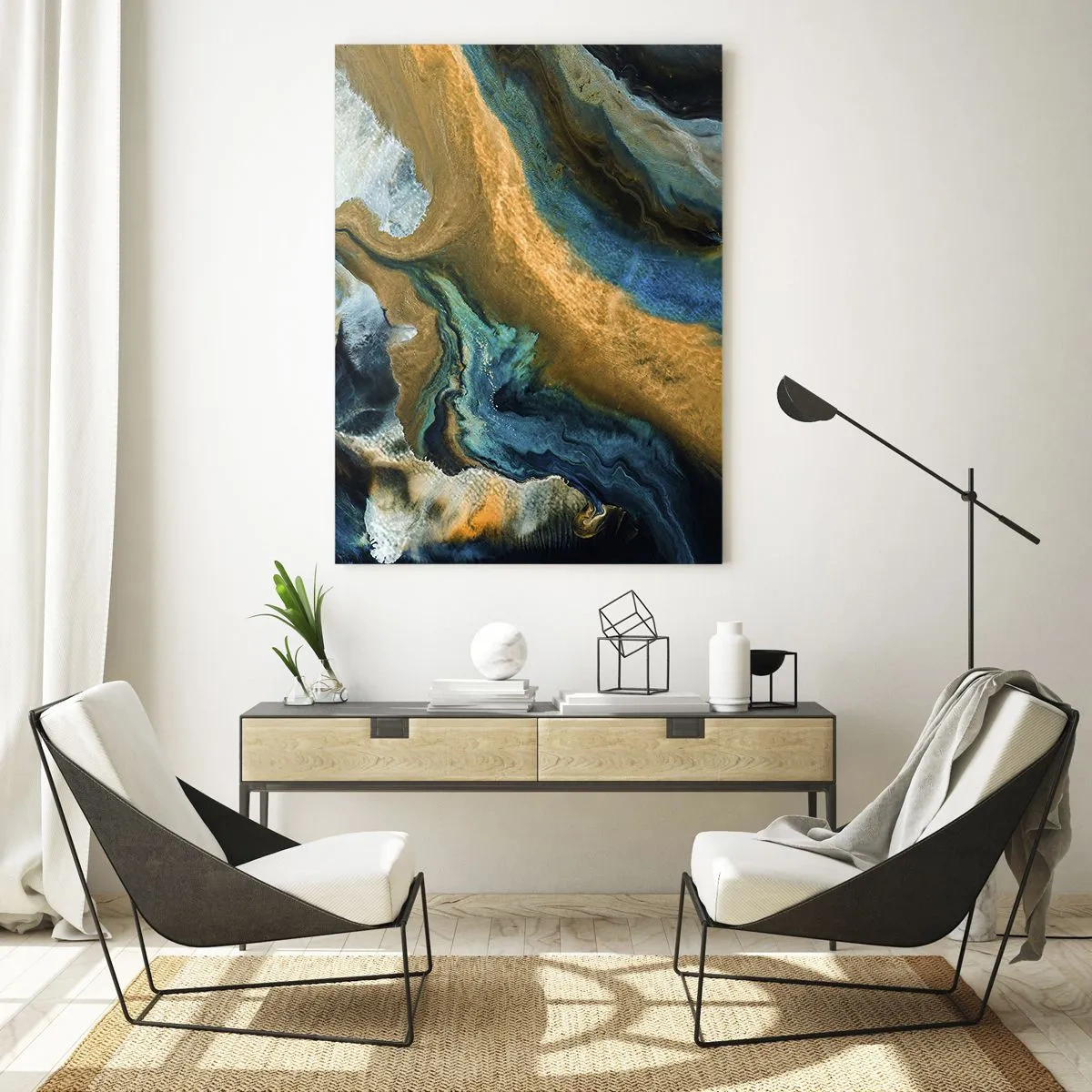 Quadro em vidro - Azul – amarelo – influências mútuas - 70x100 cm