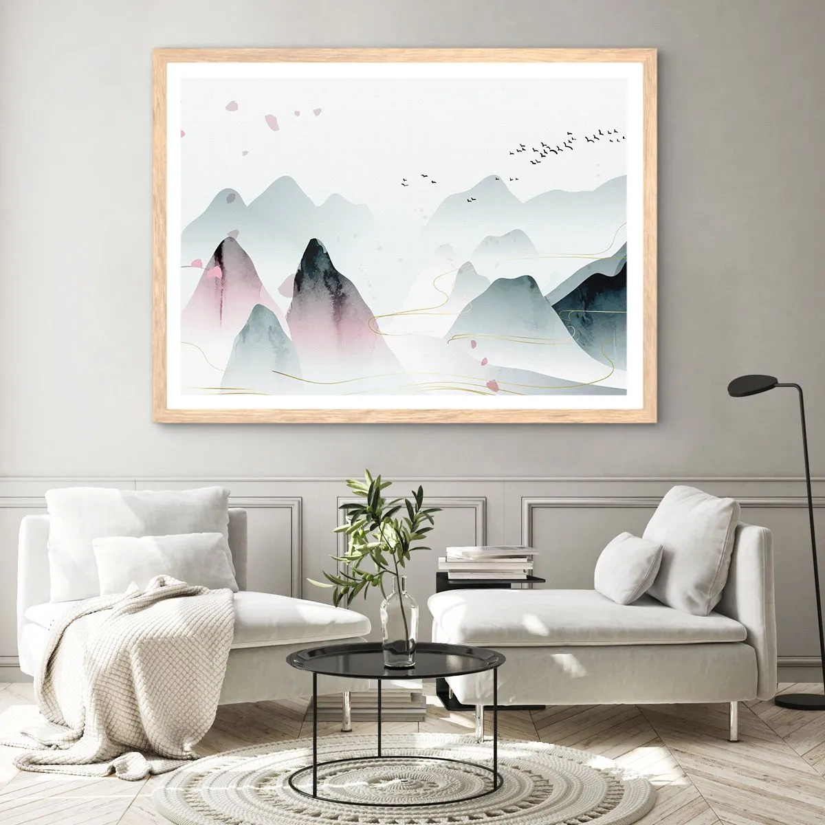 Pôster com moldura de carvalho claro - Acima dos picos - 100x70 cm