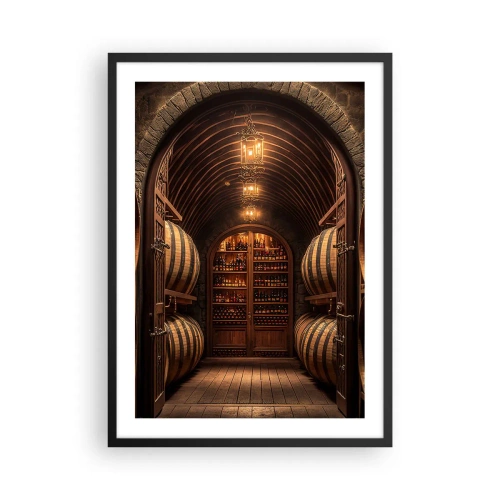 Pôster com moldura preta - Adega elegante com barricas de madeira - 50x70cm - Porão atmosférico - Decoração de parede moderna para a sala de estar e quarto ARTTOR