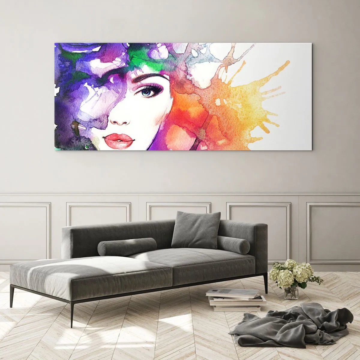 Quadro em vidro - Com a cabeça nas nuvens - 100x40 cm