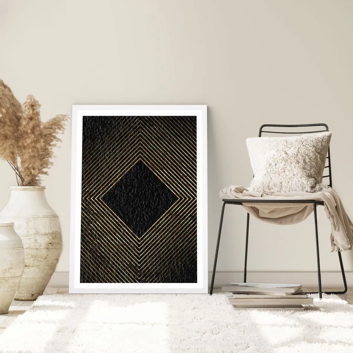 Pôster em moldura branca - Geometria em estilo glamoroso - 70x100 cm