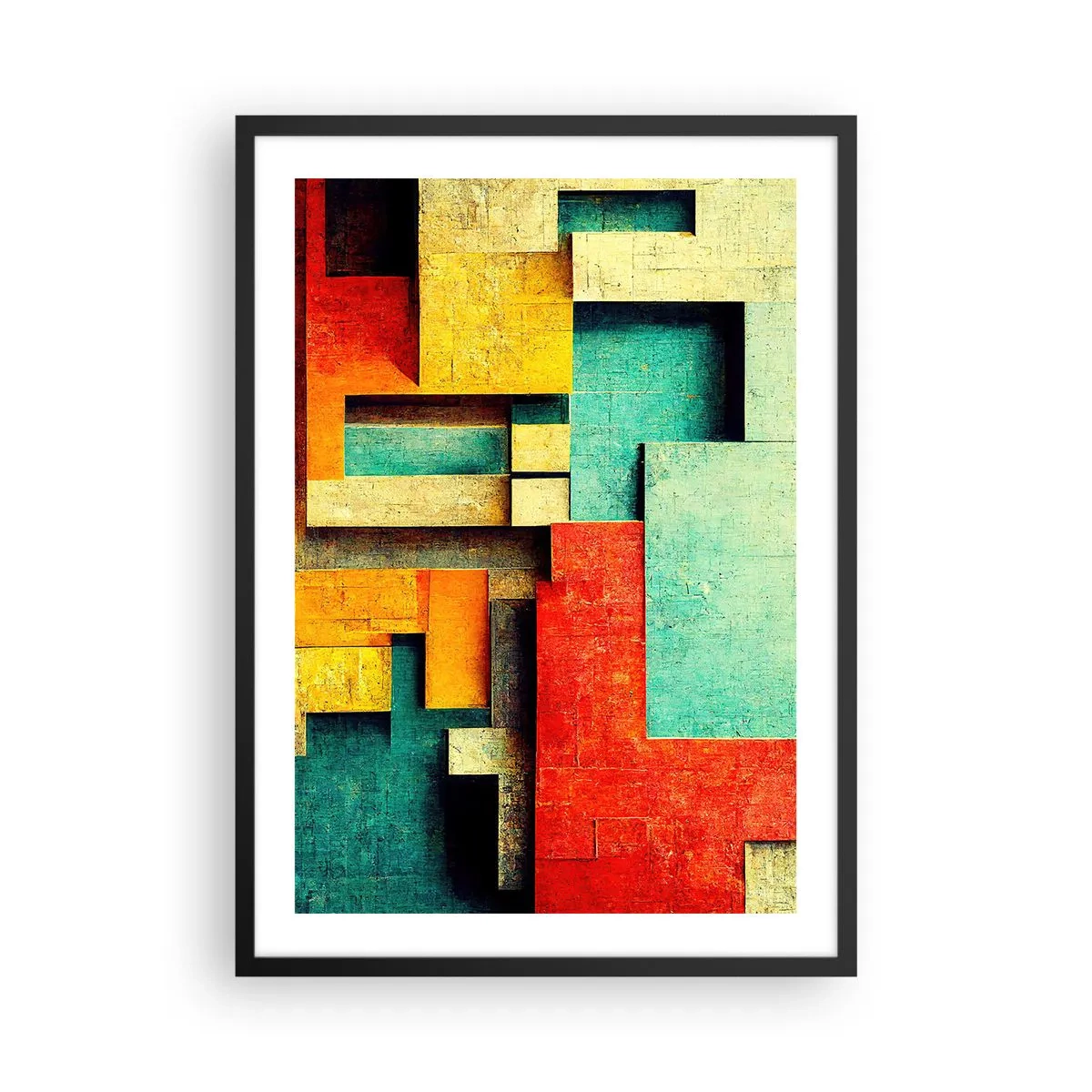 Pôster com moldura preta - Abstração geométrica em cores vivas - 50x70cm - Festival de ângulos vivos - Decoração de parede moderna para a sala de estar e quarto ARTTOR