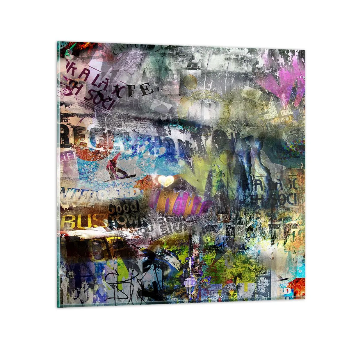 Quadro em vidro - Colagem de memórias - 30x30 cm