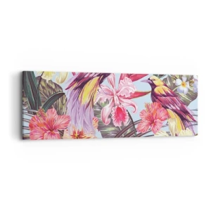 Quadro em tela - Pétalas e penas - 90x30 cm