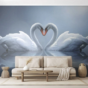 Papel de Parede Premium Sand - Hora do amor - Cisnes, Amor, Coração - 100x70 cm