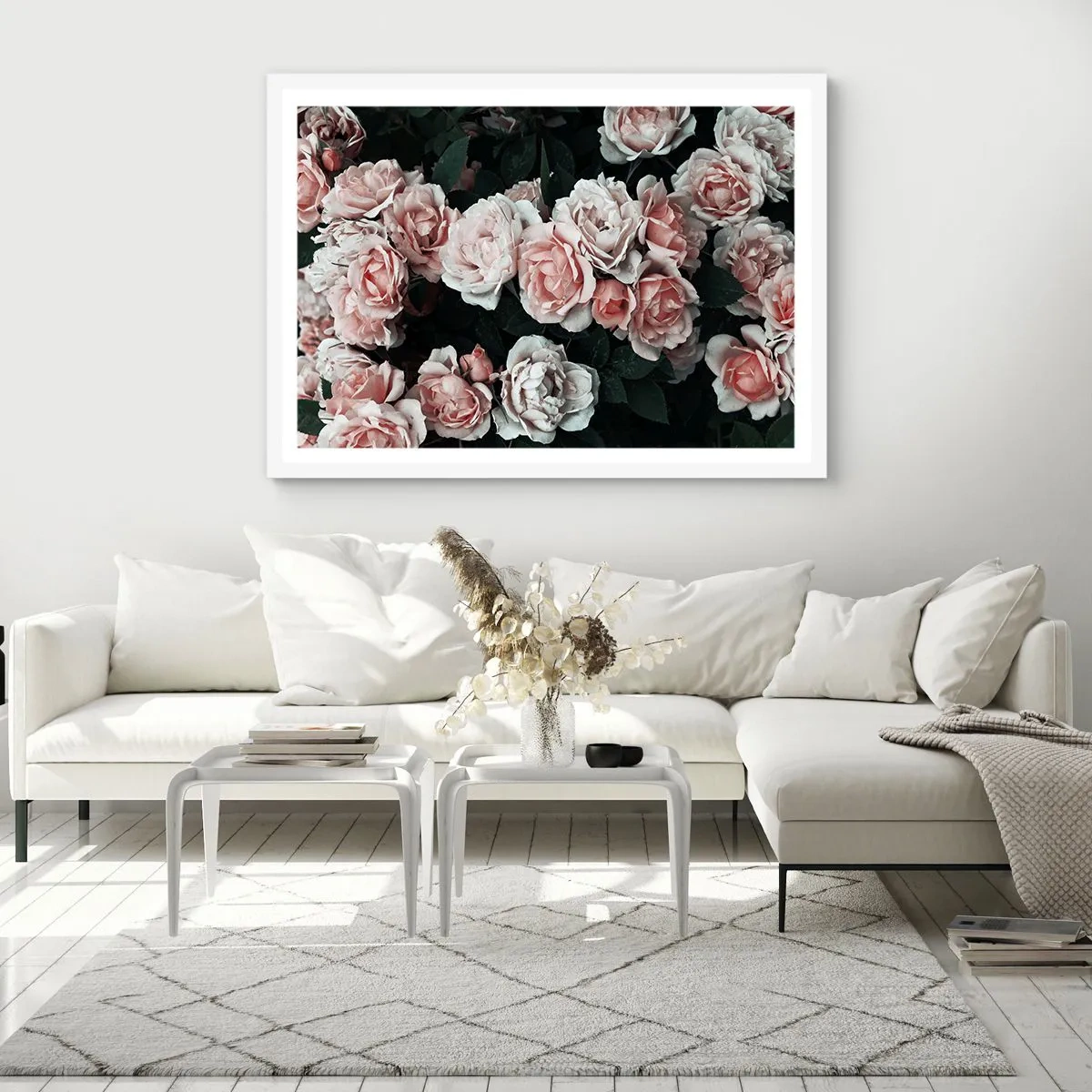 Pôster em moldura branca - Conjuntos de rosas - 70x50 cm