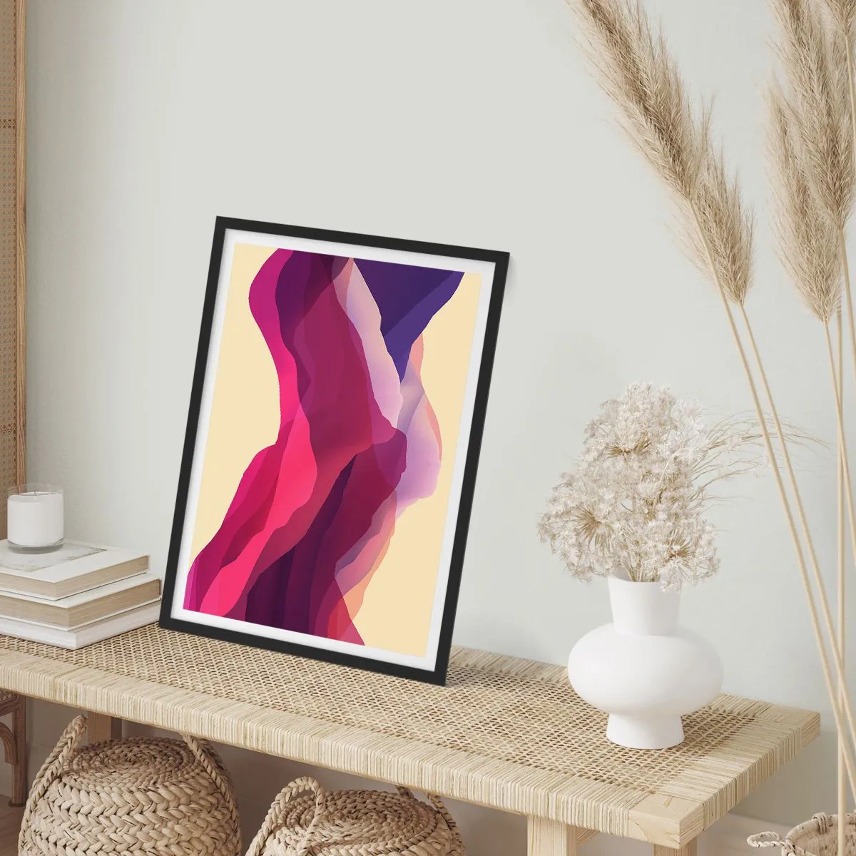 Pôster com moldura preta - Ondas de roxo - 40x50 cm