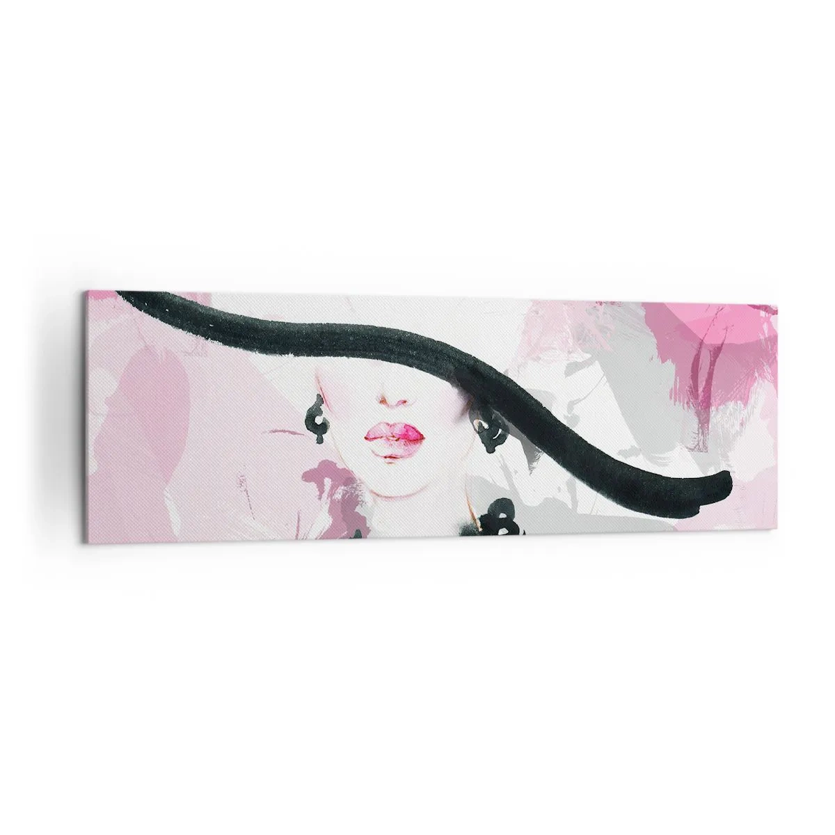 Quadro em tela - Retrato de uma dama a preto e rosa - 160x50 cm