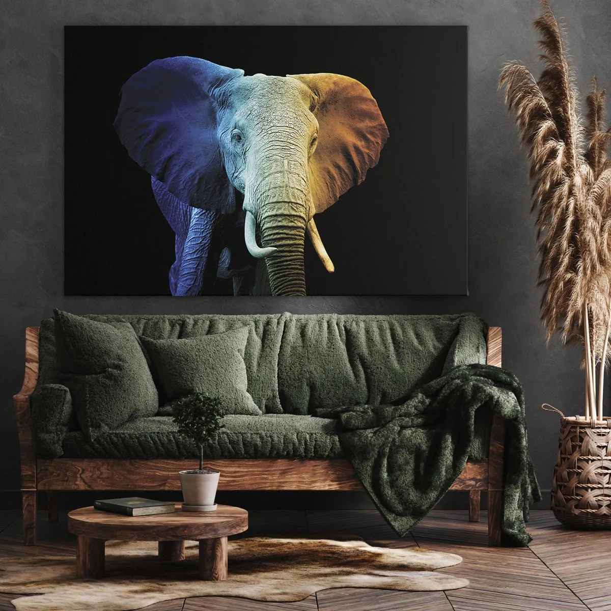 Quadro em tela - Retrato de elefante nas cores do arco-íris - 70x50cm - Excêntrico, não esquisito - Decoração de parede moderna para a sala de estar e quarto ARTTOR