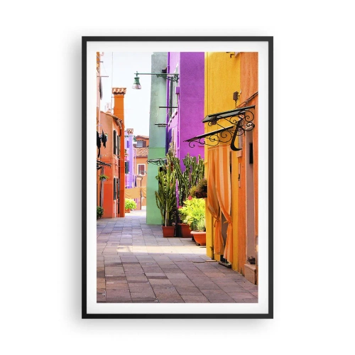 Pôster com moldura preta - Beco arco-íris - 61x91 cm
