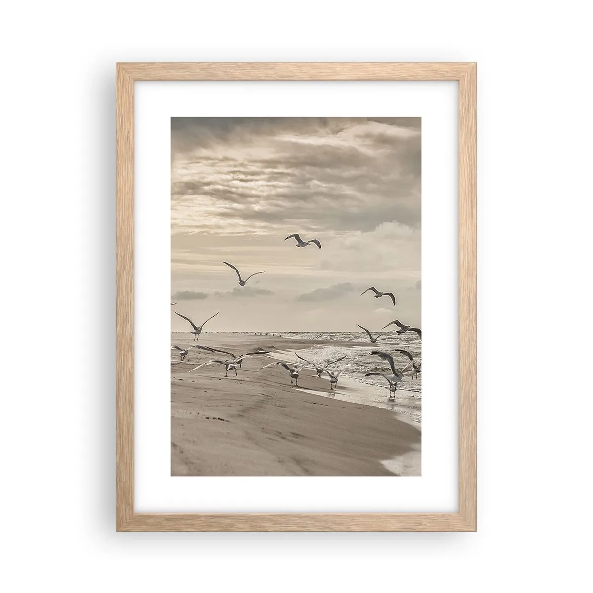 Pôster com moldura de carvalho claro - O som do mar, o canto dos pássaros - 30x40 cm