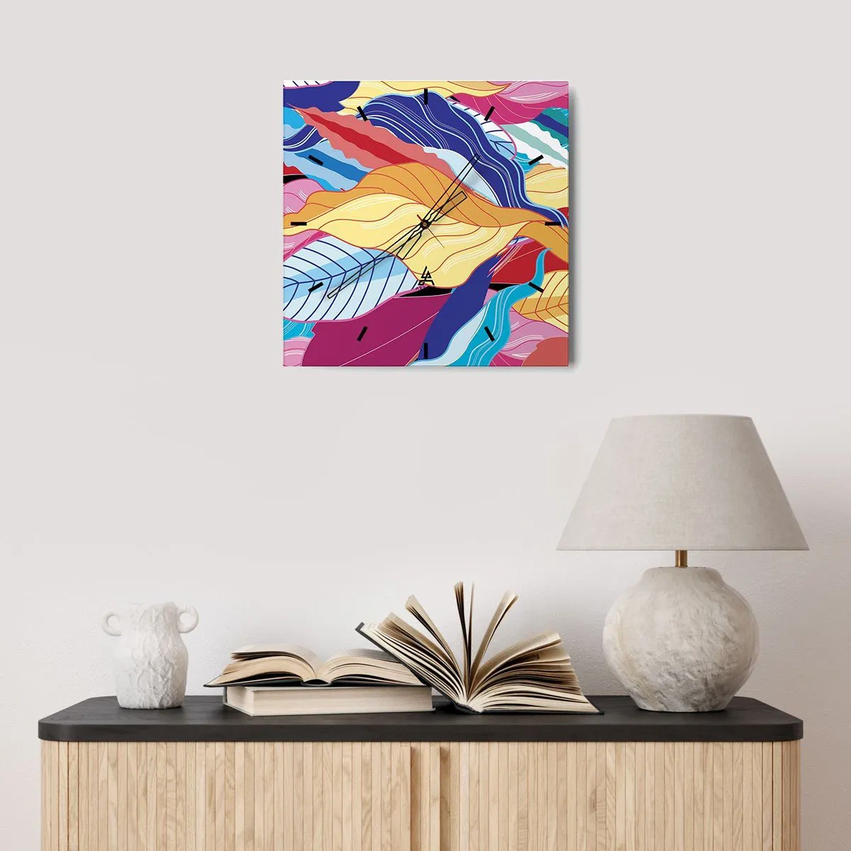 Relógio de parede - Relógio em vidro - Bagunça colorida - 30x30 cm