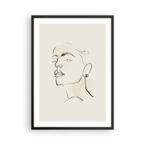 Pôster com moldura preta - Retrato minimalista de uma mulher em estilo de arte de linha - 50x70cm - Olhar orgulhoso - Decoração de parede moderna para a sala de estar e quarto ARTTOR