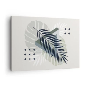 Quadro em tela - Composição geométrica com folhas tropicais em tons de verde - 70x50cm - Natureza e geometria – duas ordens? - Decoração de parede moderna para a sala de estar e quarto ARTTOR