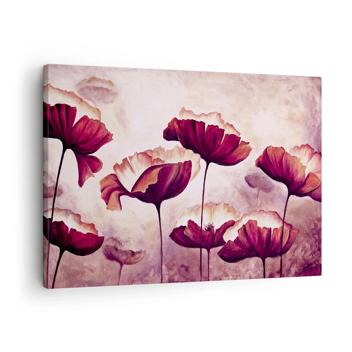 Quadro em tela - Flores em tons de vermelho e branco sobre um fundo sutil - 70x50cm - Pétala vermelha e branca - Decoração de parede moderna para a sala de estar e quarto ARTTOR