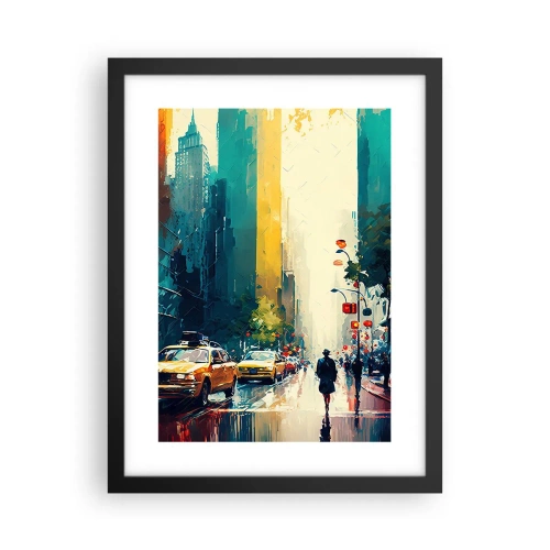 Pôster com moldura preta - Nova York – até a chuva é colorida aqui - 30x40 cm