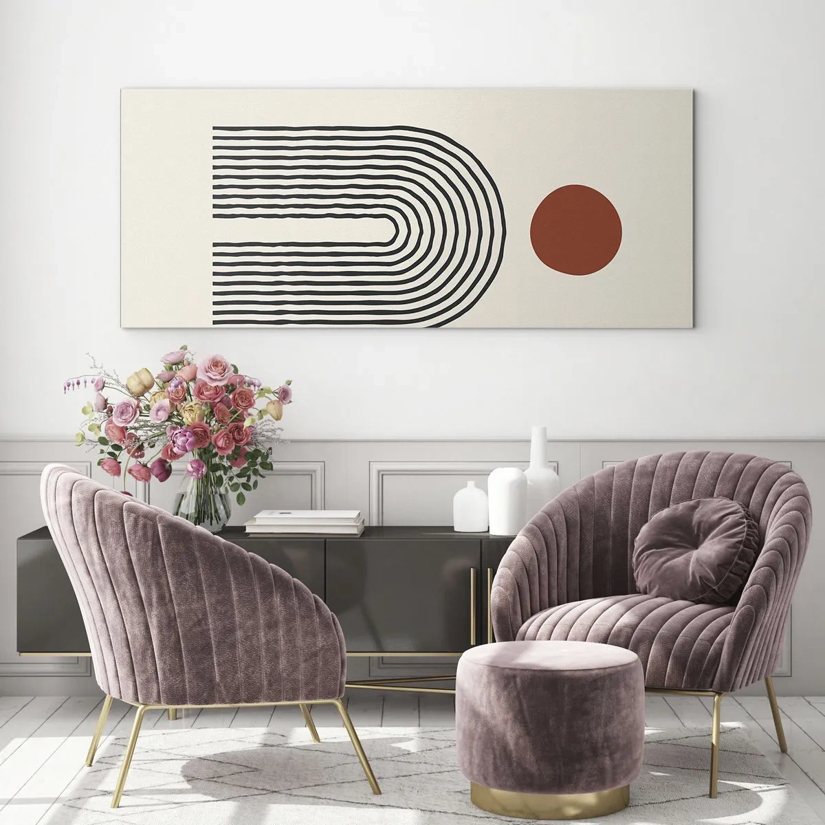 Quadro em vidro - Magnetismo de formas e cores - 100x40 cm