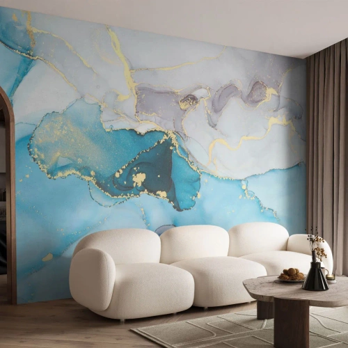 Papel de Parede Standard Eco - Estudo do encontro do cinza e turquesa - Abstração, Pedaço, Padrão Moderno - 150x105 cm