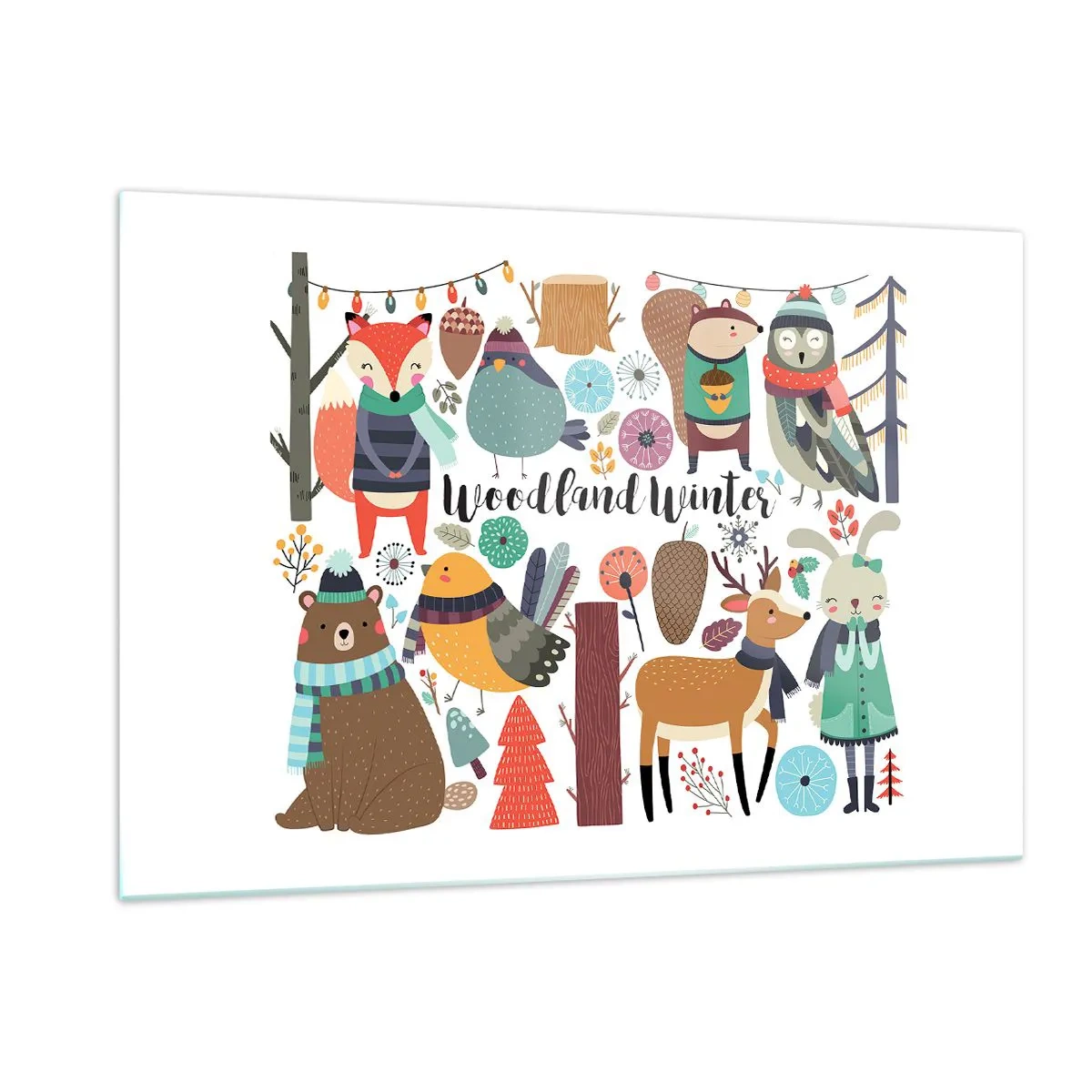 Quadro em vidro - Natal de conto de fadas na floresta - 120x80 cm