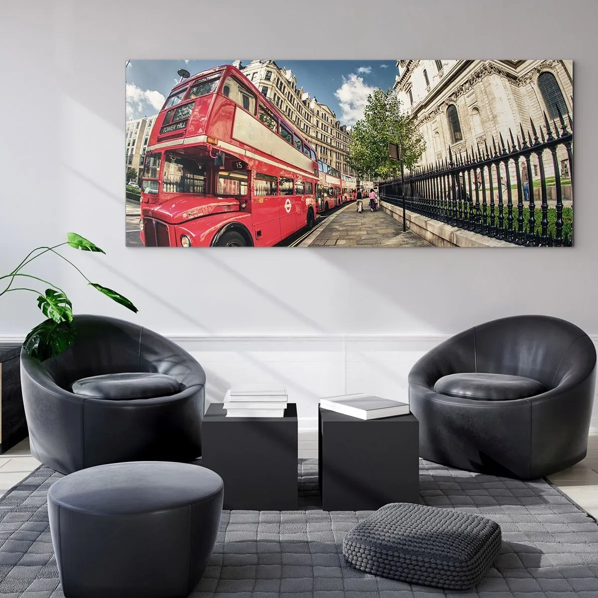 Quadro em vidro - Rua de Londres em cinza e vermelho - 100x40 cm