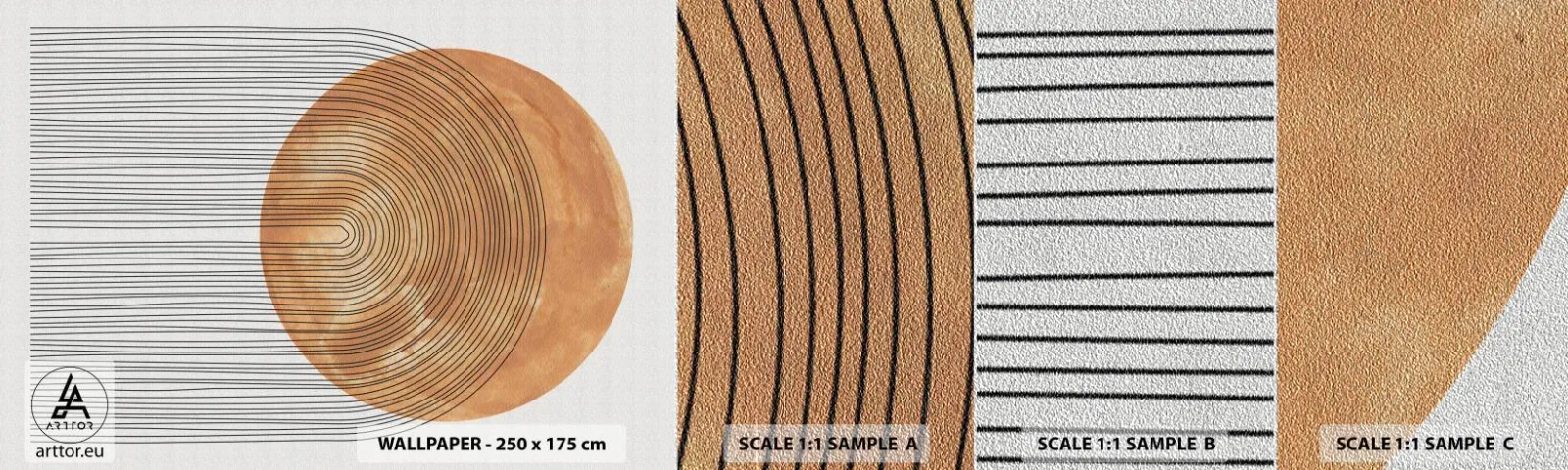 Amostra de papel de parede Premium Sand - Composição solar - Boho, Sol, Minimalismo - 100x30 cm